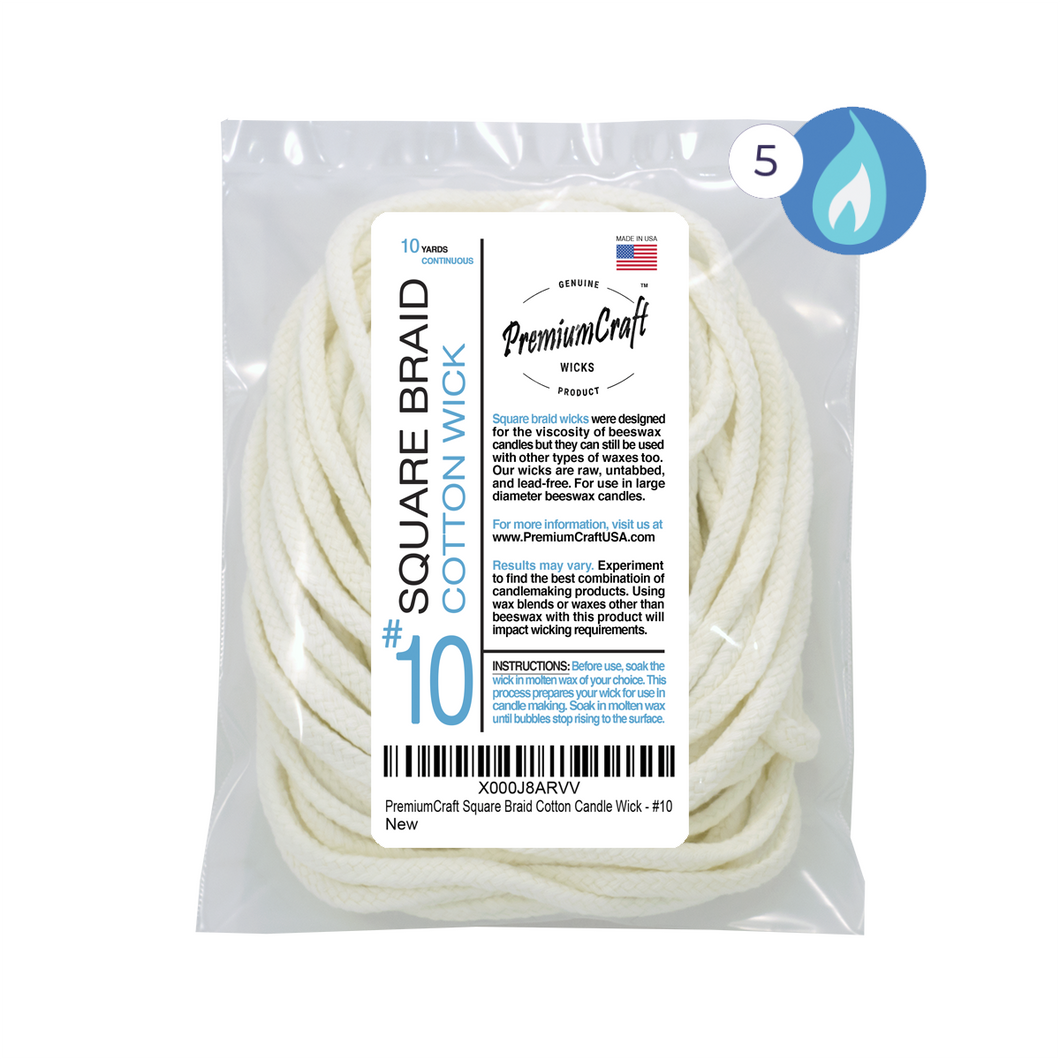 PremiumCraft Square Braid Cotton Candle Wick #10