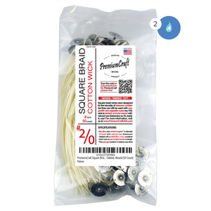 PremiumCraft Square Braid Cotton Candle Wick - #2/0, Tabbed, Waxed (50 Count)