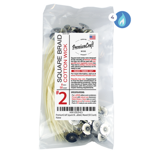 PremiumCraft Square Braid Cotton Candle Wick - #2, Tabbed, Waxed (50 Count)
