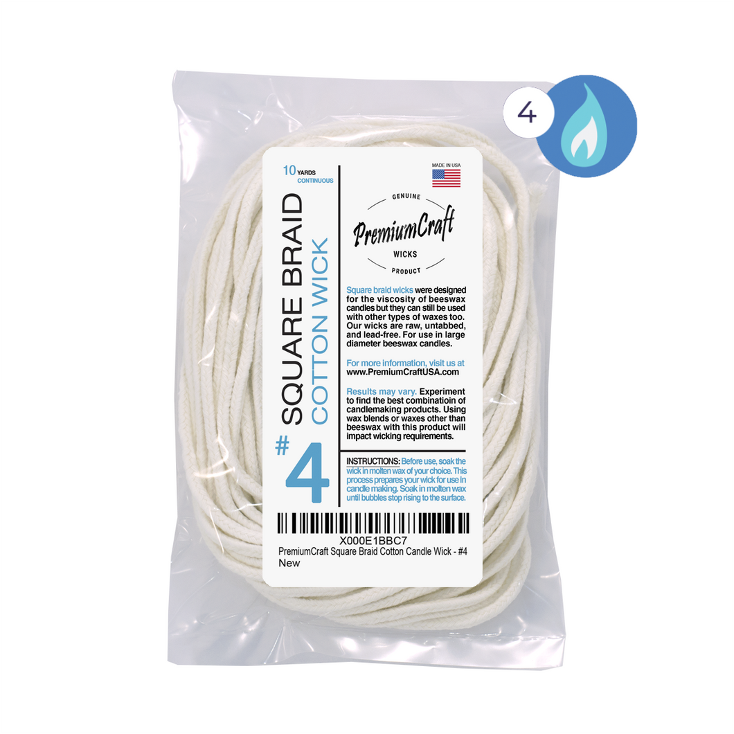 PremiumCraft Square Braid Cotton Candle Wick #4