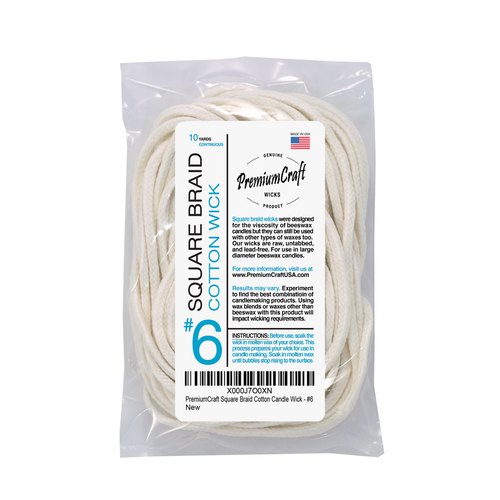 PremiumCraft Square Braid Cotton Candle Wicks (Raw)